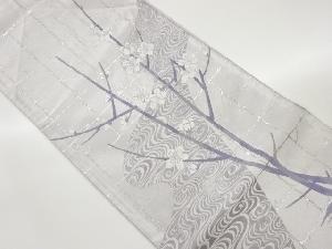 梅・流水に格子模様織り出し袋帯